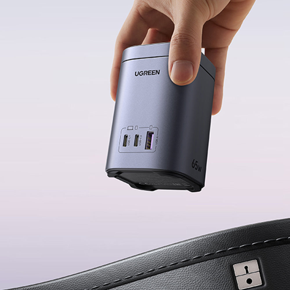 Drahtloses Netzladegerät UGREEN X555 4in1, 65W, 3.25A, 1 x USB-A - 2 x USB-C, Grau