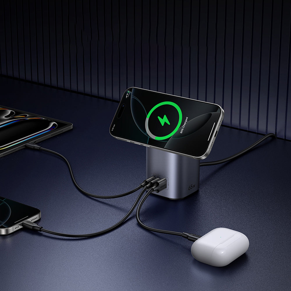 Drahtloses Netzladegerät UGREEN X555 4in1, 65W, 3.25A, 1 x USB-A - 2 x USB-C, Grau