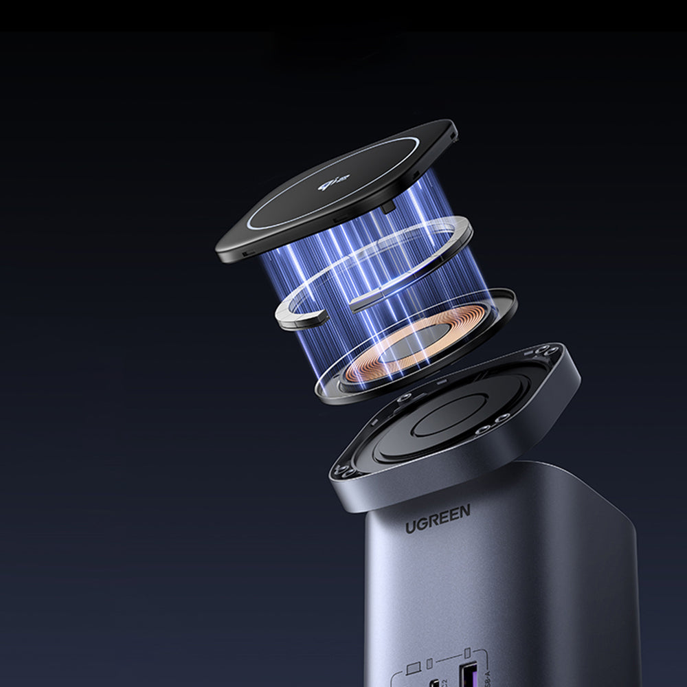 Drahtloses Netzladegerät UGREEN X555 4in1, 65W, 3.25A, 1 x USB-A - 2 x USB-C, Grau