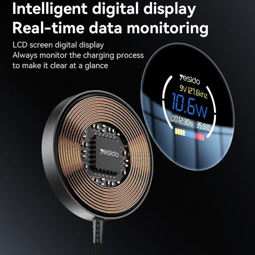 Wireless-Netzladegerät Yesido DS28 Display, 15W, 1.67A, Schwarz