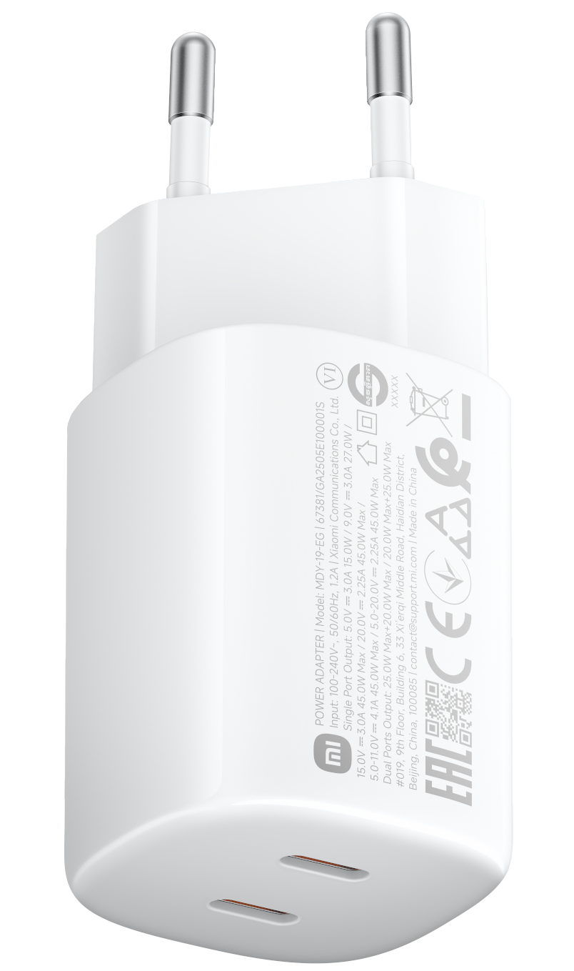 Xiaomi Nano Turbo Netzladegerät, 45W, 3A, 2 x USB-C, Weiß BHR087OEU