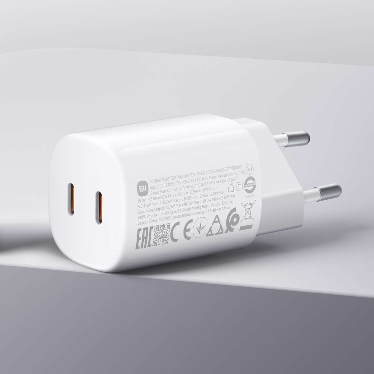 Xiaomi Nano Turbo Netzladegerät, 45W, 3A, 2 x USB-C, Weiß BHR087OEU