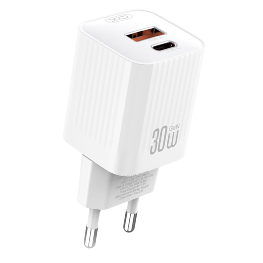 Netzladegerät XO Design L149, 30W, 3A, 1 x USB-A - 1 x USB-C, Weiß