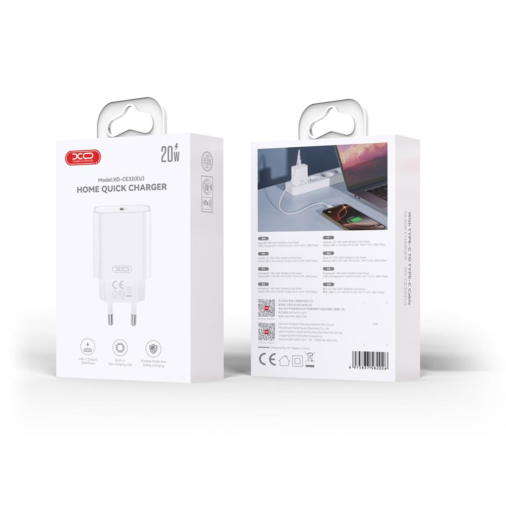 Netzladegerät XO Design CE32, 20W, 3A, 1 x USB-C, Weiß
