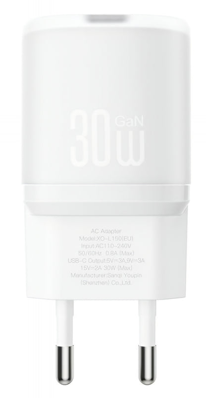 Netzladegerät XO Design L150, 30W, 3A, 1 x USB-C, Weiß