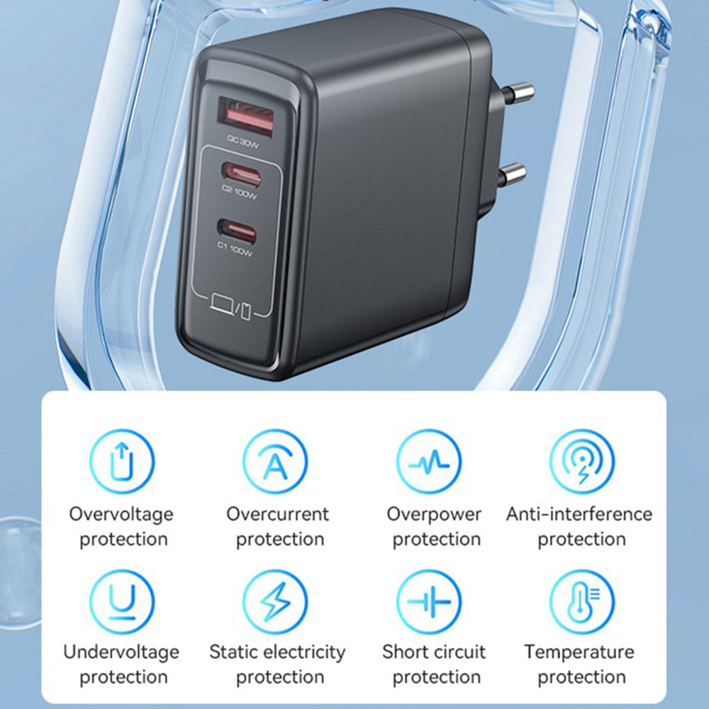 Yesido YC142 Network Charger, 100W, 5A, 1 x USB-A - 2 x USB-C, Black