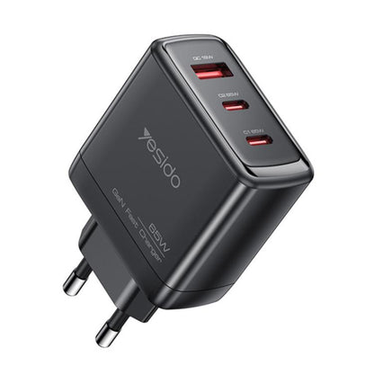 Netzladegerät Yesido YC144, 65W, 3.25A, 1 x USB-A - 2 x USB-C, Schwarz