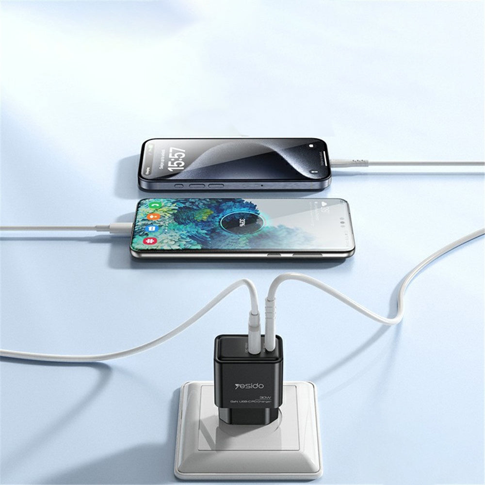 Netzladegerät Yesido YC64, 30W, 3A, 1 x USB-A - 1 x USB-C, Schwarz