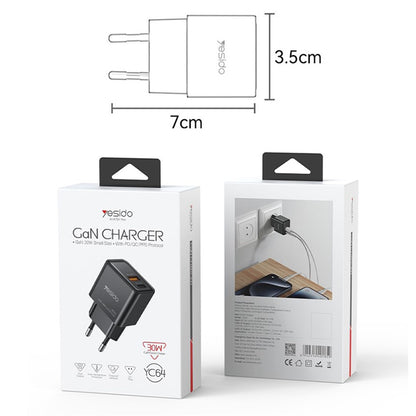 Netzladegerät Yesido YC64, 30W, 3A, 1 x USB-A - 1 x USB-C, Schwarz