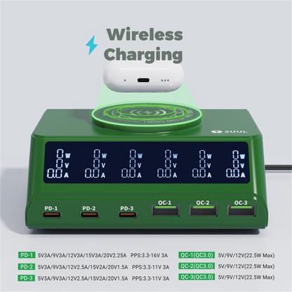 Ladestation 2UUL PC11 QI, 110W, 3A, 3 x USB-A - 3 x USB-C, Grün