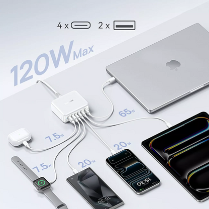 Baseus EnerFill FH21 Ladestation Ladegerät, 120W, 2 x USB-A - 4 x USB-C, Weiß E0120T01