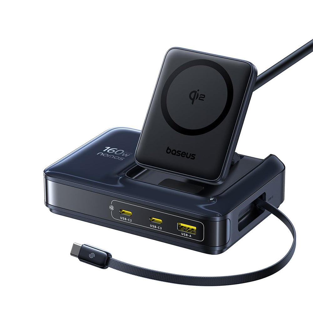 Ladestation Baseus Nomos NH21 QI 5in1, 160W, 5A, 1 x USB-A - 2 x USB-C, Schwarz E0121700