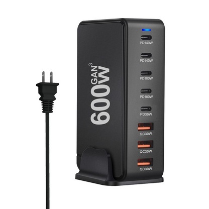 OEM Ladestation Ladegerät, 600W, 4 x USB-A - 4 x USB-C, Schwarz