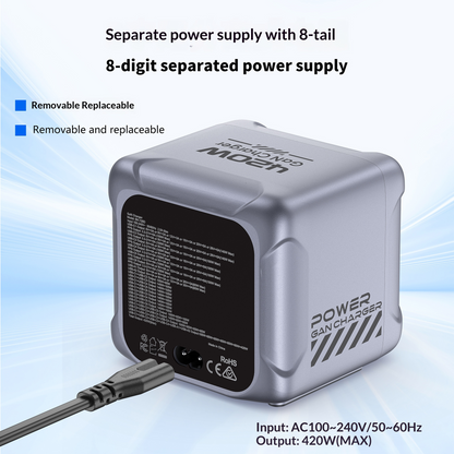 OEM Ladestation Ladegerät BK-126D, 140W, 5A, 2 x USB-A - 6 x USB-C, Grau