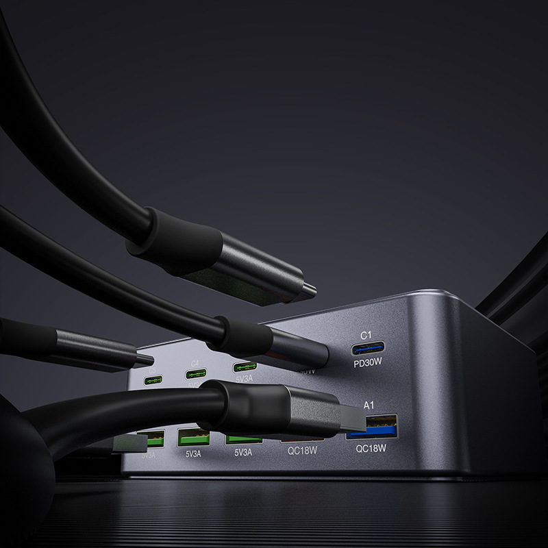 OEM Ladestation HW33 Ladegerät, 100W, 3A, 5 x USB-A - 5 x USB-C, Grau