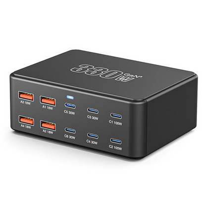 OEM Ladestation HW66, 330W, 5A, 4 x USB-A - 6 x USB-C, Schwarz