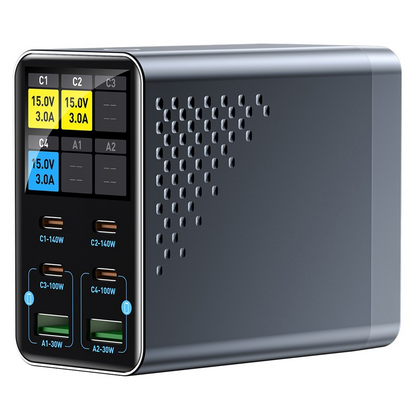 OEM Ladestation WLX-G3 Ladegerät, 140W, 5A, 2 x USB-A - 4 x USB-C, Grau