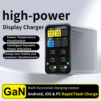 OEM Ladestation WLX-G3 Ladegerät, 140W, 5A, 2 x USB-A - 4 x USB-C, Grau