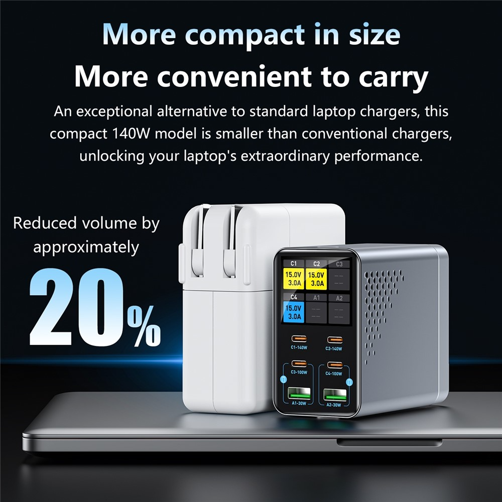 OEM Ladestation WLX-G3 Ladegerät, 140W, 5A, 2 x USB-A - 4 x USB-C, Grau