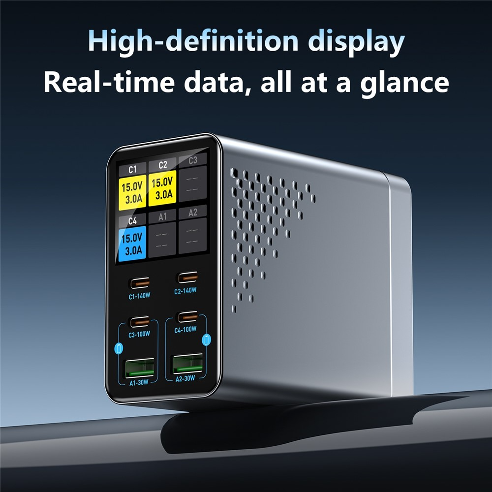 OEM Ladestation WLX-G3 Ladegerät, 140W, 5A, 2 x USB-A - 4 x USB-C, Grau