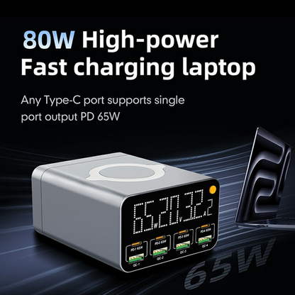 OEM Ladestation WLX-M3 QI Ladegerät, 80W, 4 x USB-A - 4 x USB-C, Grau