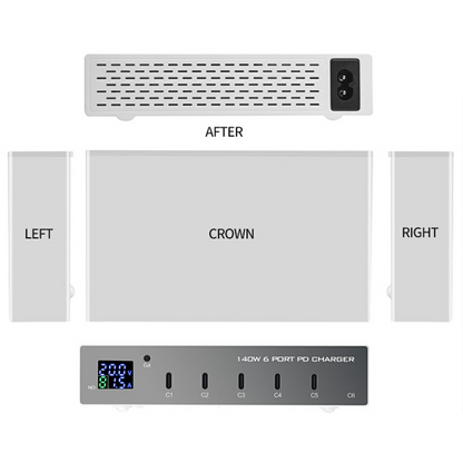 OEM Ladestation WLX-X6P Ladegerät, 140W, 3A, 6 x USB-C, Silber