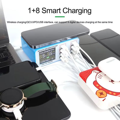 Ladestation Relife RL-304S QI, 110W, 3A, 2 x USB-C - 6 x USB-A, Blau
