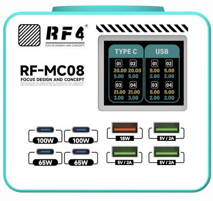 Ladestation RF4 RF-MC08, 150W, 5A, 4 x USB-A - 4 x USB-C, Türkis