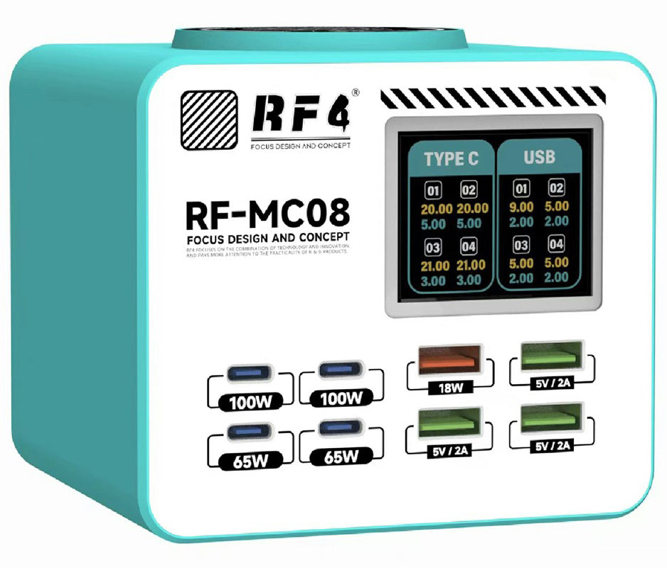 Ladestation RF4 RF-MC08, 150W, 5A, 4 x USB-A - 4 x USB-C, Türkis