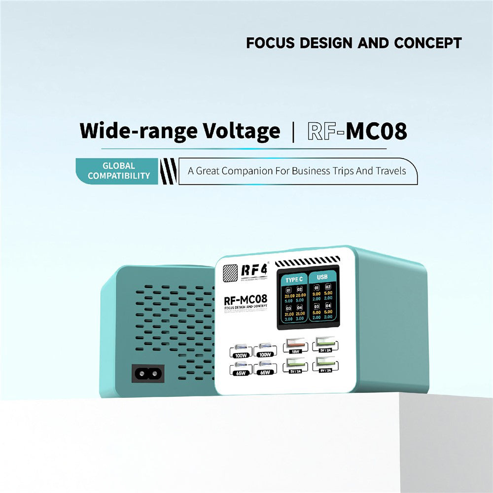 Ladestation RF4 RF-MC08, 150W, 5A, 4 x USB-A - 4 x USB-C, Türkis