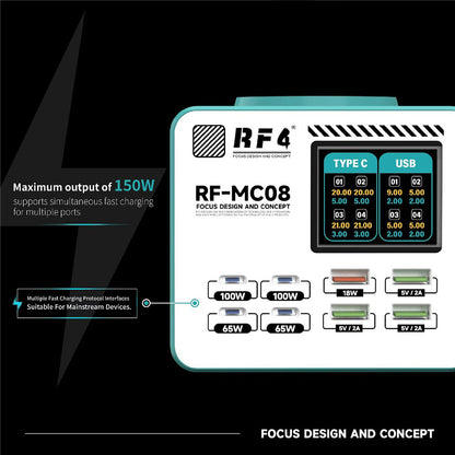 Ladestation RF4 RF-MC08, 150W, 5A, 4 x USB-A - 4 x USB-C, Türkis