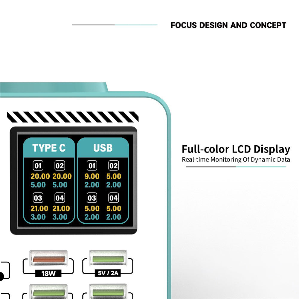 Ladestation RF4 RF-MC08, 150W, 5A, 4 x USB-A - 4 x USB-C, Türkis