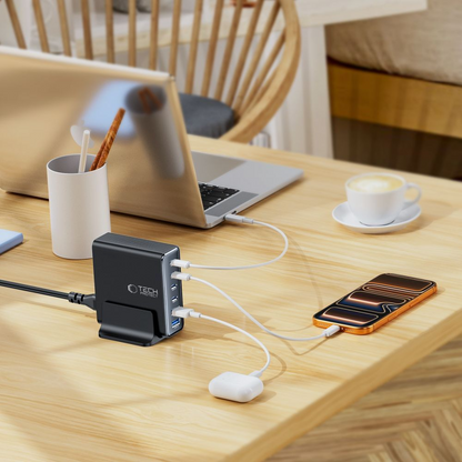 Ladestation Tech-Protect DC160W-GAN, 160W, 5A, 2 x USB-A - 4 x USB-C, Schwarz