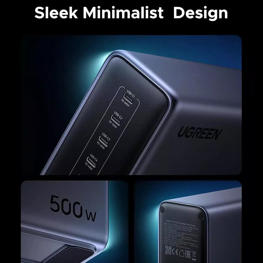 UGREEN Nexode X759 Ladestation, 500W, 5A, 1 x USB-A - 5 x USB-C, Grau