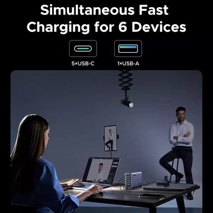 UGREEN Nexode X759 Ladestation, 500W, 5A, 1 x USB-A - 5 x USB-C, Grau
