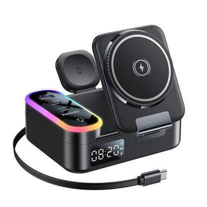 Ladestation Yesido DS38 Display QI 3in1, 65W, 3A, 1 x USB-A - 2 x USB-C, Schwarz