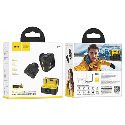 Lavaliermikrofon HOCO L17, USB-C / Lightning, Set 2 Stück, Schwarz