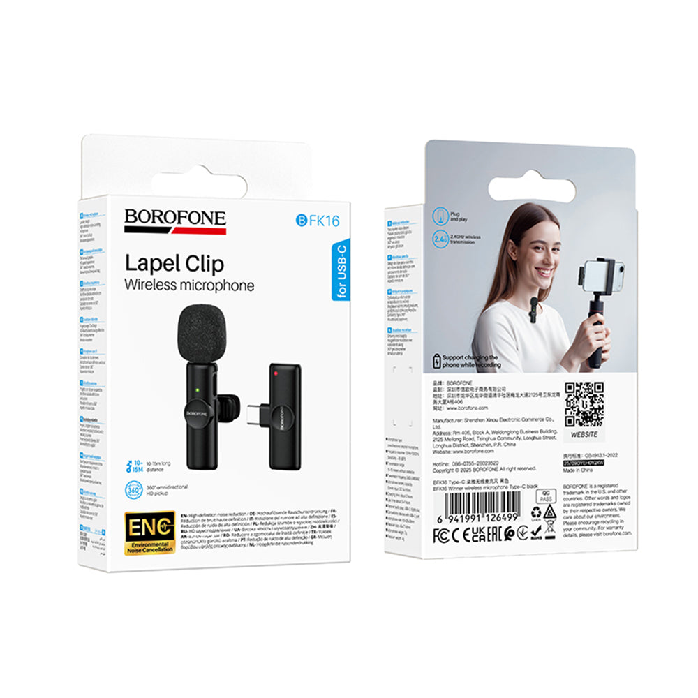 Lavaliermikrofon Borofone BFK16 Winner, USB-C, Schwarz