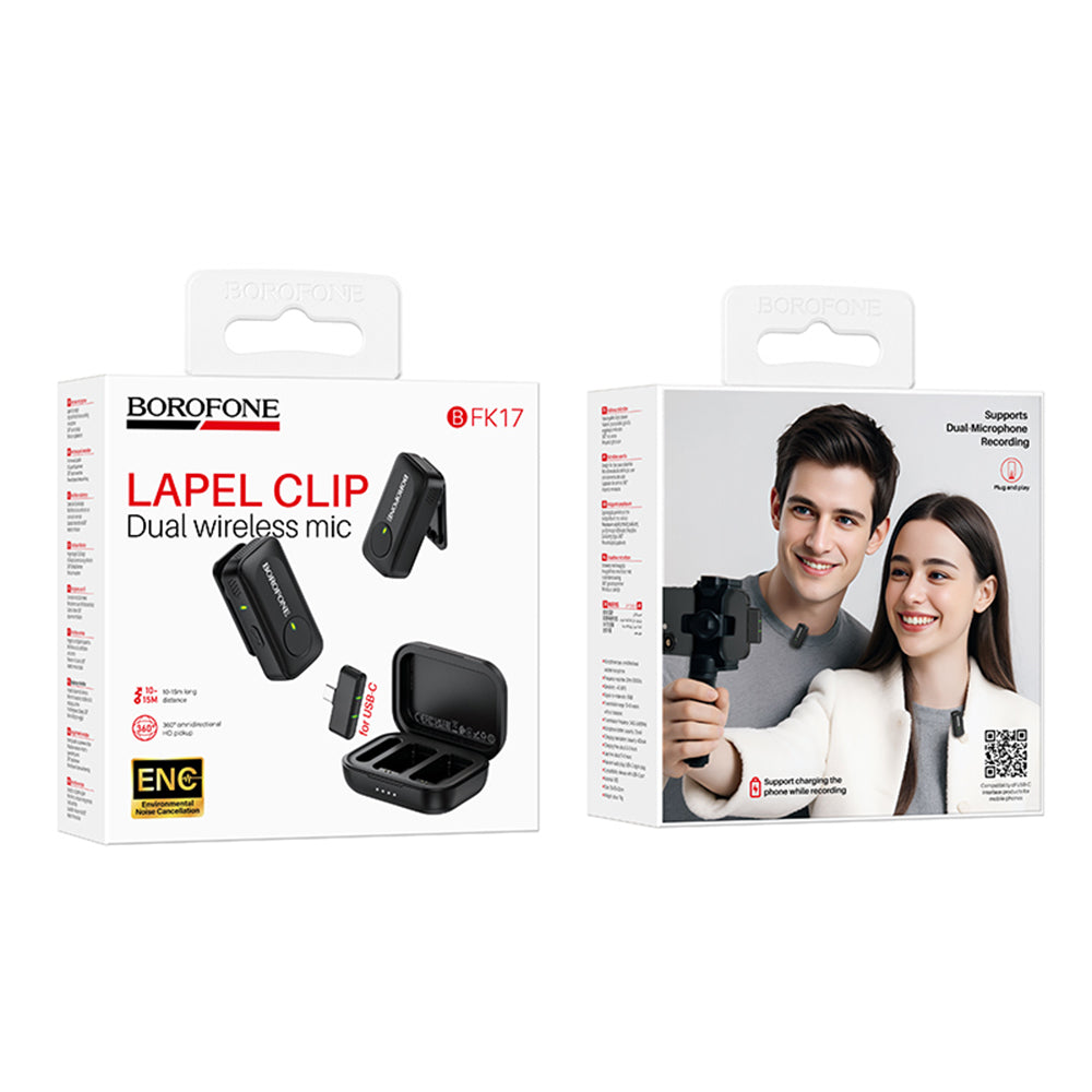 Borofone BFK17 Lemai Lavaliermikrofon, USB-C, 2er-Set, Schwarz