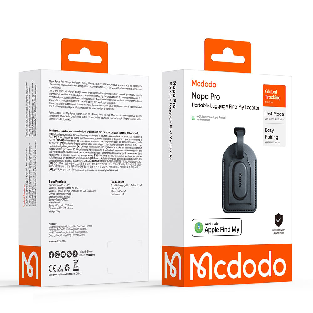 Mcdodo SmartTag Gepäck Napa Pro AT-3790 für iOS-Serie, Schwarz
