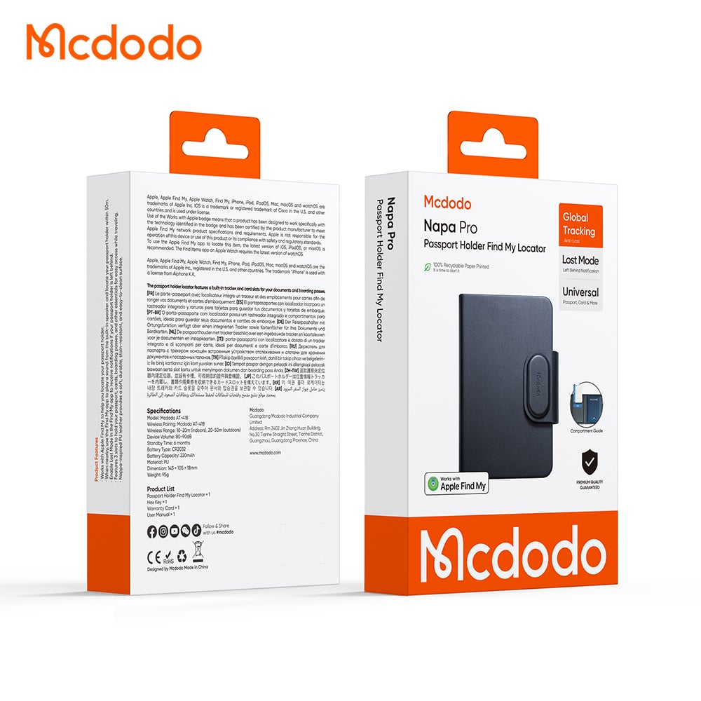 Mcdodo SmartTag Passport Napa Pro AT-4180 für iOS-Serie, Schwarz