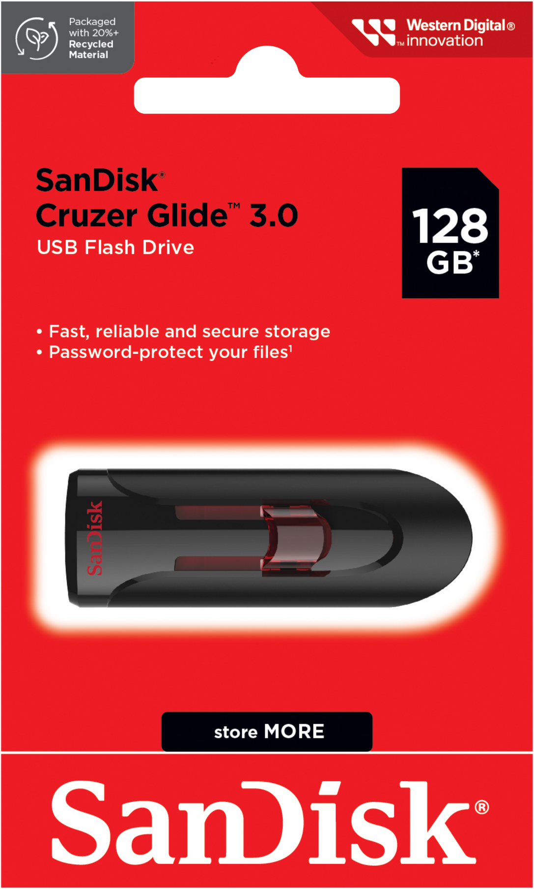 Externer USB-A 3.0 Speicher SanDisk Cruzer Glide, 128Gb SDCZ600-128G-G35