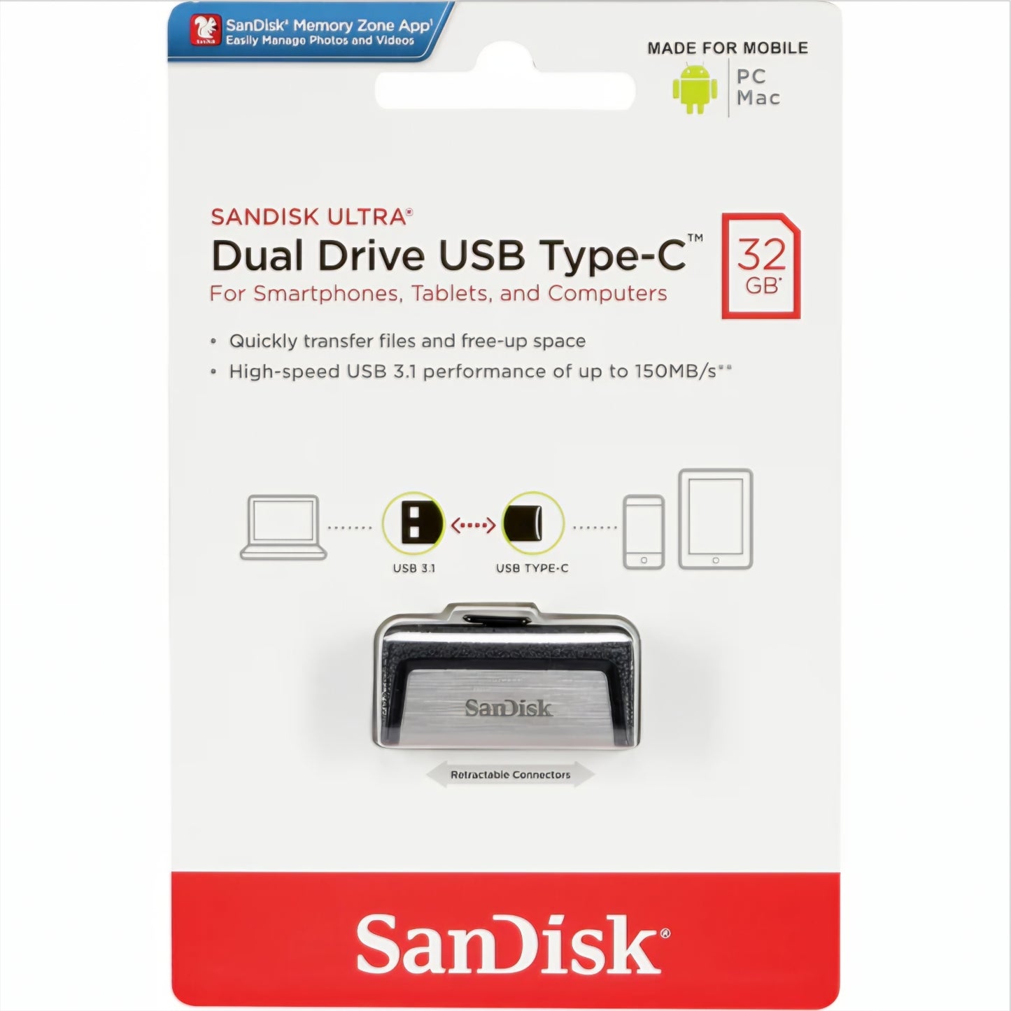 Externer Speicher USB-A 3.1 / USB-C SanDisk Ultra Dual Drive, 32Gb SDDDC2-032G-G46