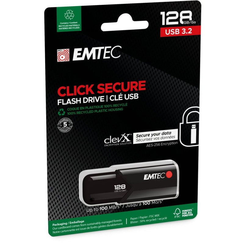 Externer Speicher USB-A 3.2 Emtec B120 Click Secure, 128Gb ECMMD128GB123