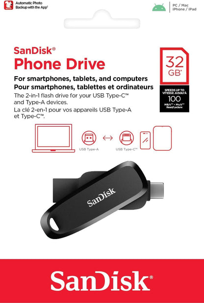 Externer Speicher USB-A 3.2 / USB-C SanDisk Phone Drive, 32GB SDDDC6-032G-G46