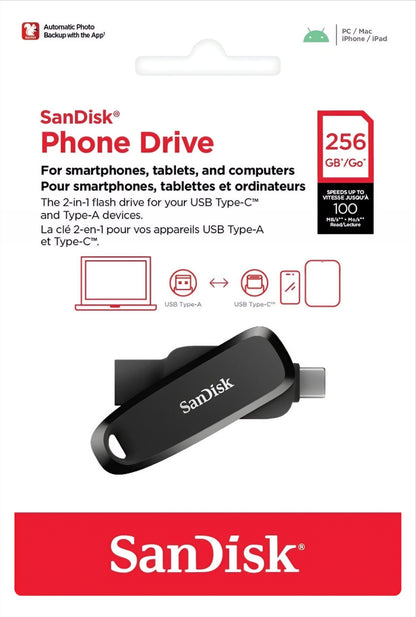 Externer Speicher USB-A 3.2 / USB-C SanDisk Phone Drive, 256Gb SDDDC6-256G-G46