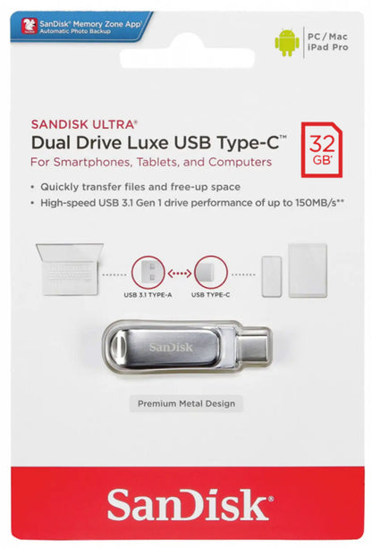Externer Speicher USB-A 3.2 / USB-C SanDisk Ultra Luxe Dual Drive, 32Gb SDDDC4-032G-G46