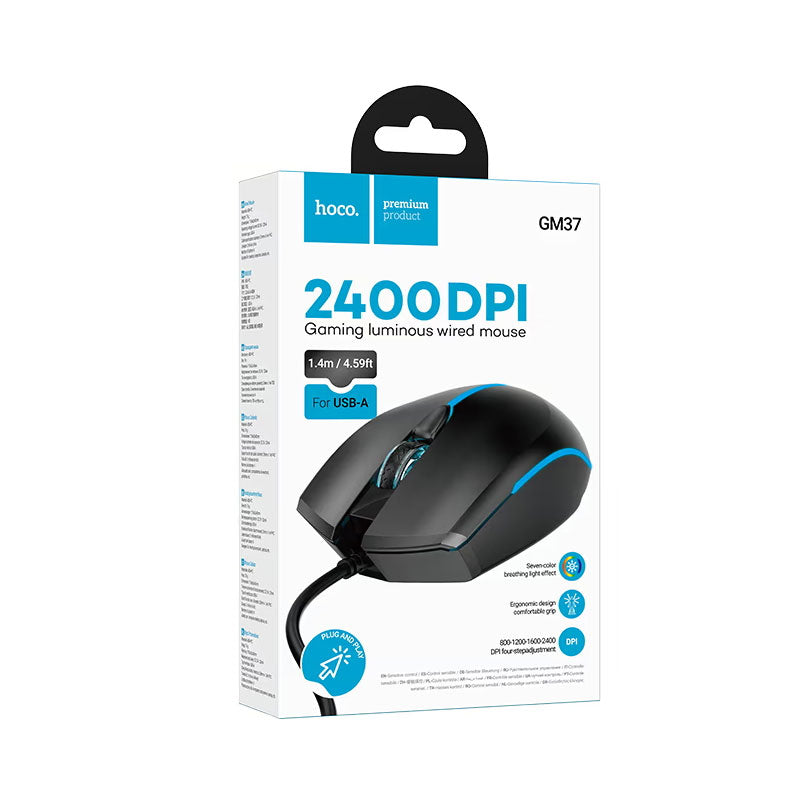 Wired USB Gaming Mouse HOCO GM37, RGB, 2400DPI, Black