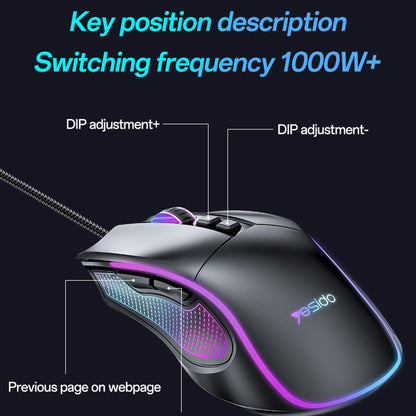 Gaming-Maus Wired USB Yesido KB20, RGB, 1000DPI - 7200DPI, Schwarz