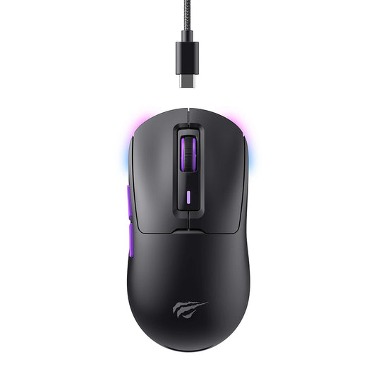 Gaming-Maus Wireless HAVIT MS969WB, RGB, 1000DPI - 16000DPI, BT / Wi-Fi / Kabelgebunden, Schwarz